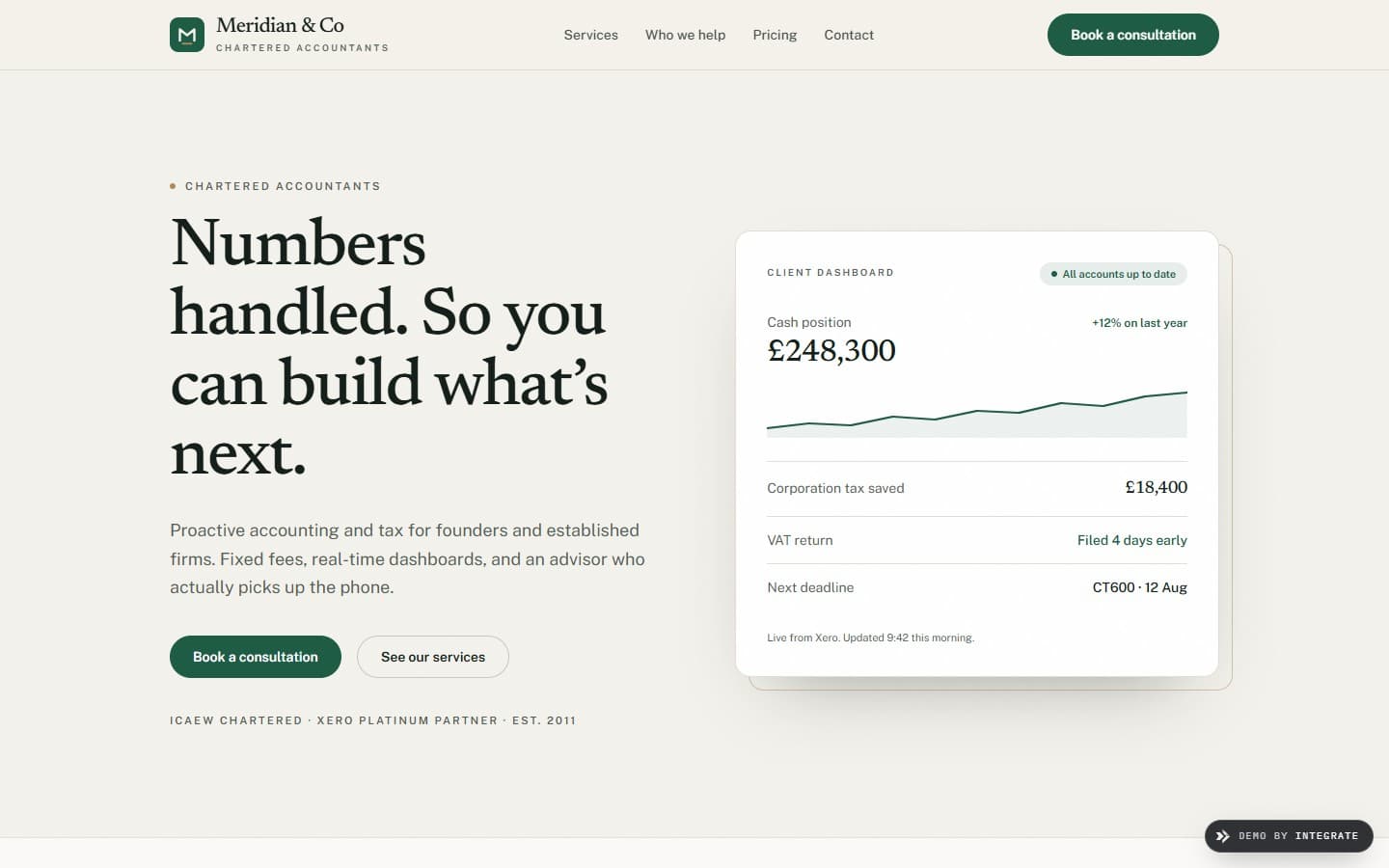 Meridian & Co, Accountant website